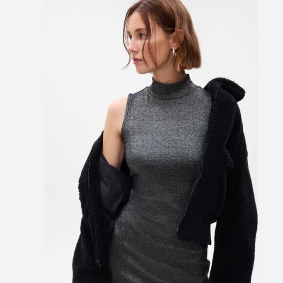 NWT GAP SILVER SPARKLE MIDI COCKTAIL PARTY DRESS - M - Picture 2 of 10